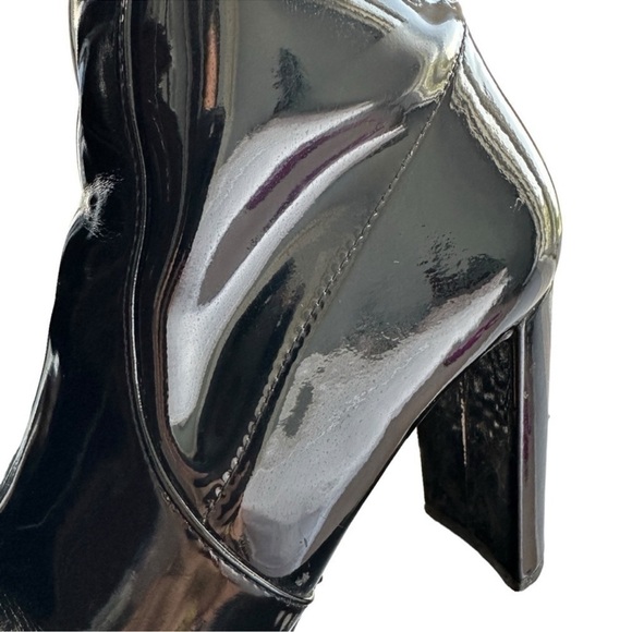 ALDO BLOCK HEEL ANKLE BOOTS WOMENS SZ 7 BLACK PATENT FINISH ZIPPER CLOSURE - Picture 5 of 16